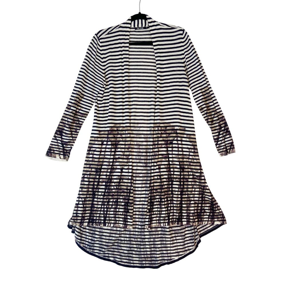 Nic Zoe Duster Cardigan Size M Striped Floral Linen‎ Blend Hi Low Lightweight